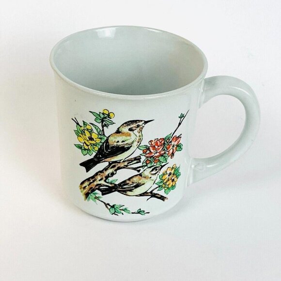 Vintage Ceramic Coffee Cup Mug Birds Cottagecore Floral 3.5" Farmhouse Kitchen - Picture 1 of 4